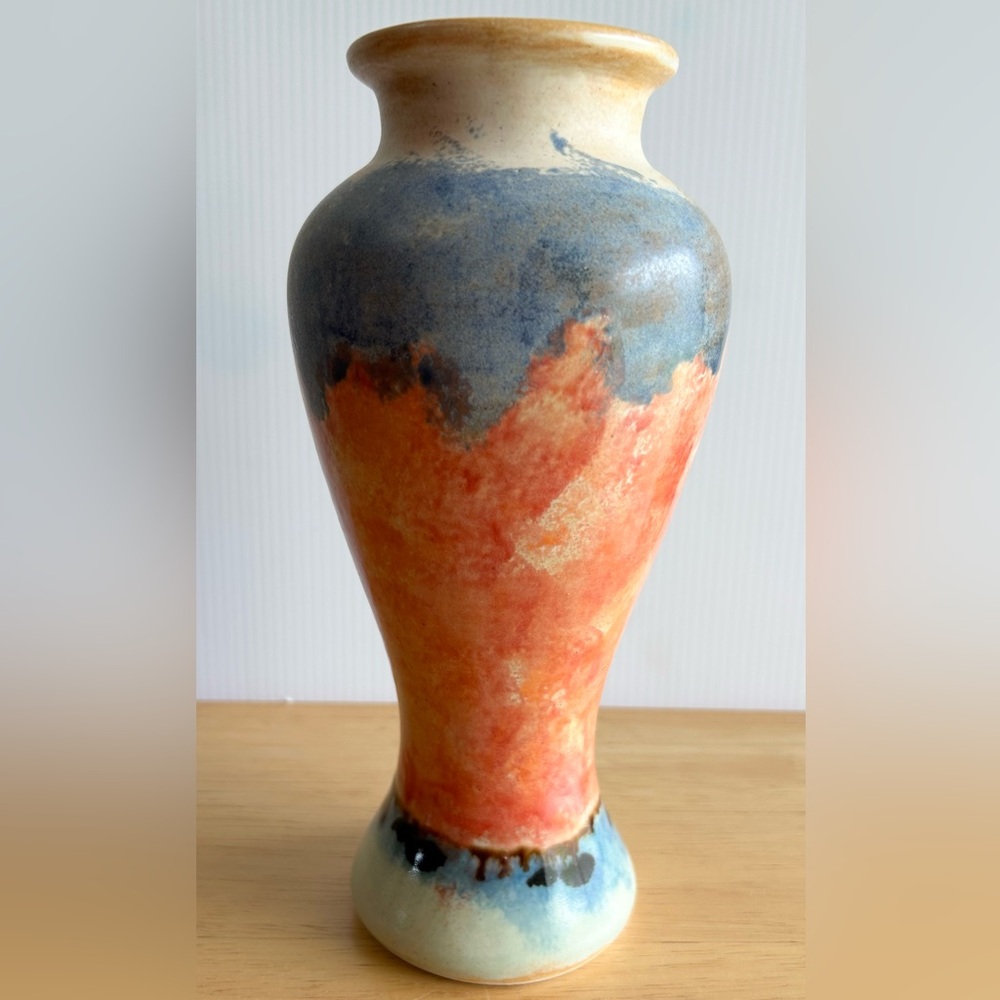 VTG Madrigal Stoneware‎ Vase Handmade/Painted Multi Color Glaze Art Deco 8.25”